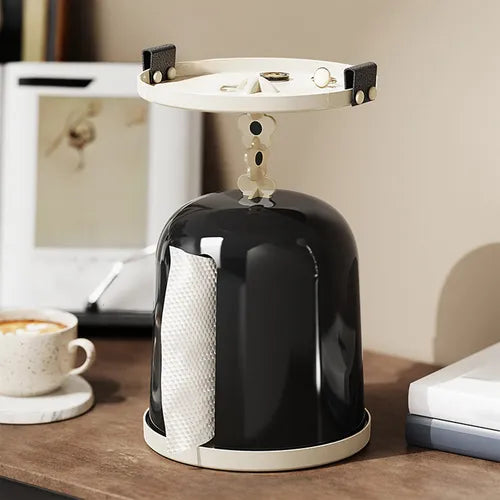 Modern Black Tissue Box Holder with Jewelry Storage Tray