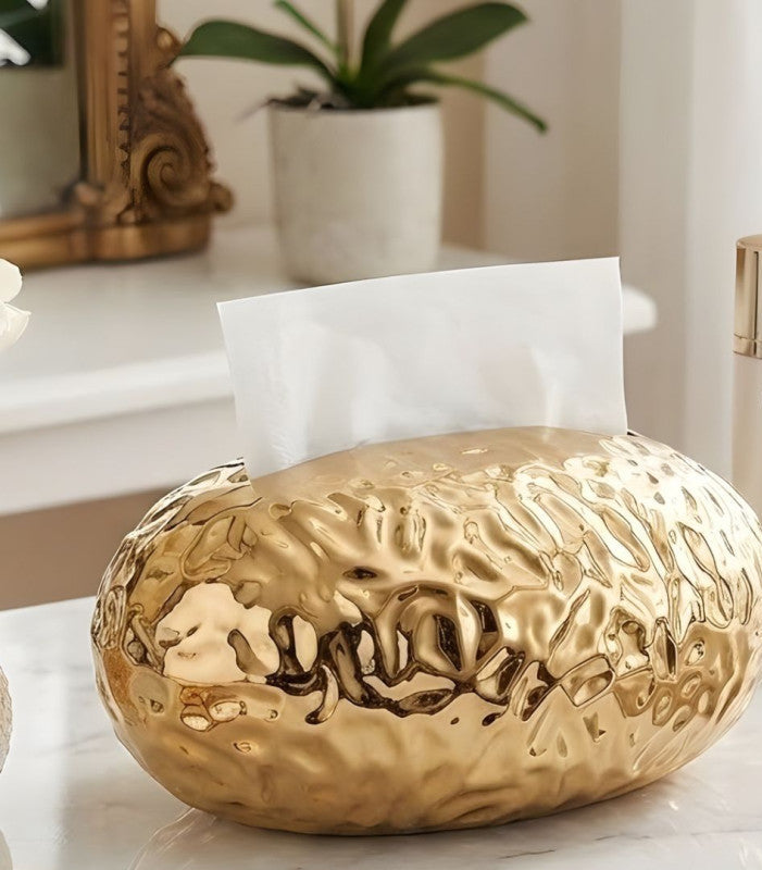 Egg Shaped Tissue Box Holder Stylish Gold Bathroom & Home Decor