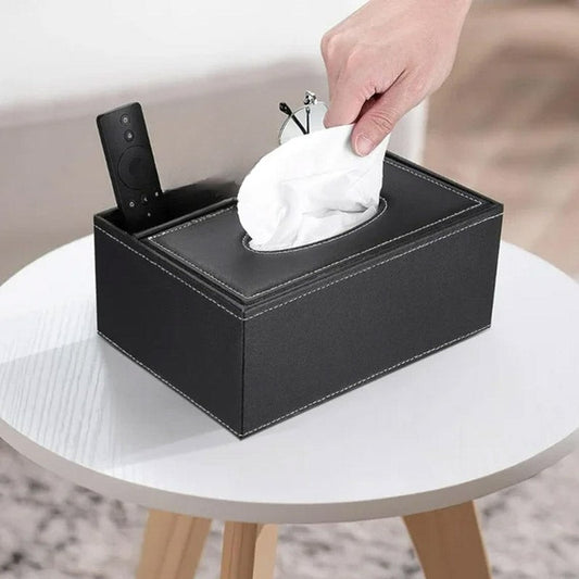 Leather Tissue Box With 3 Compartments