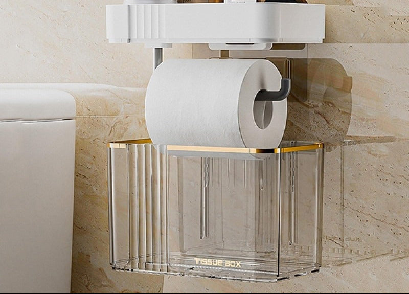 Punch Free Toilet Paper Holder Wall Mounted Tissue Rack